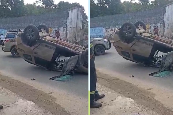 Viatura da PM capota em Salvador