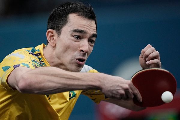 2024.07.31 - Jogos OlÃ­mpicos Paris 2024 - TÃªnis de Mesa Masculino. O atleta Hugo Calderano, do Brasil, joga oitavas do tÃªnis de mesa. Foto: Alexandre Loureiro/COB. 