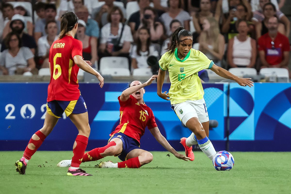 2024.08.06- Jogos OlÃ­mpicos Paris 2024 - Futebol feminino - Partida semifinal entre Brasil e Espanha. Na imagem a atleta Thais Ferreira. - Foto: Gaspar NÃ³brega/COB.