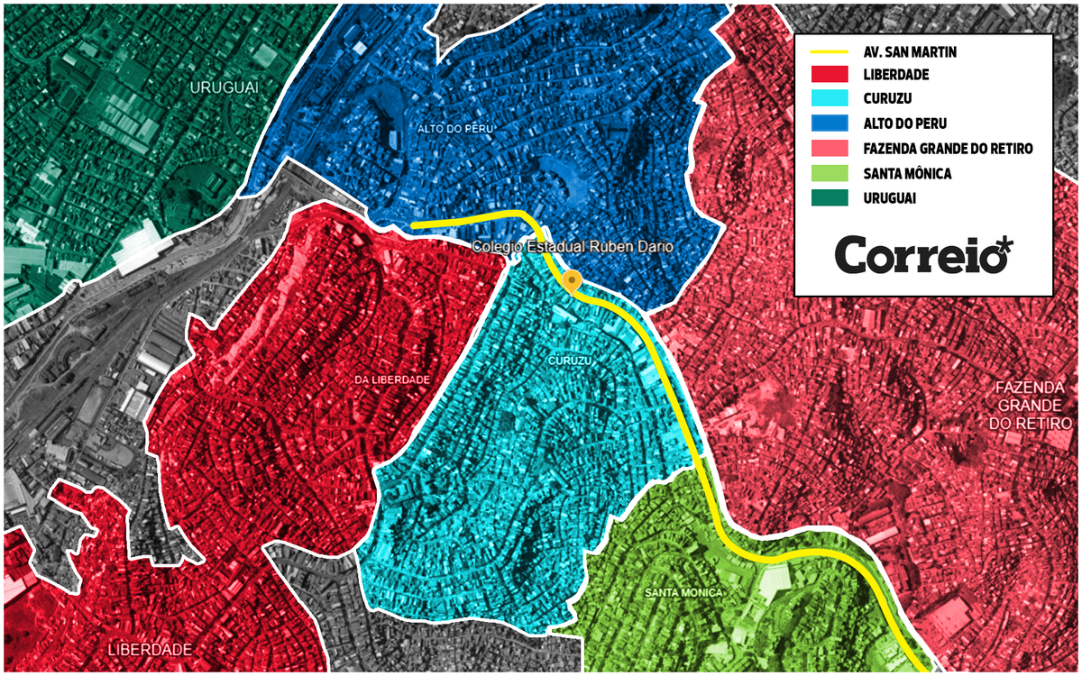 Mapa mostra onde está localizado o colégio 