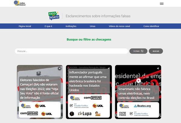 Página no site do TSE desmente informações falsas sobre eleições