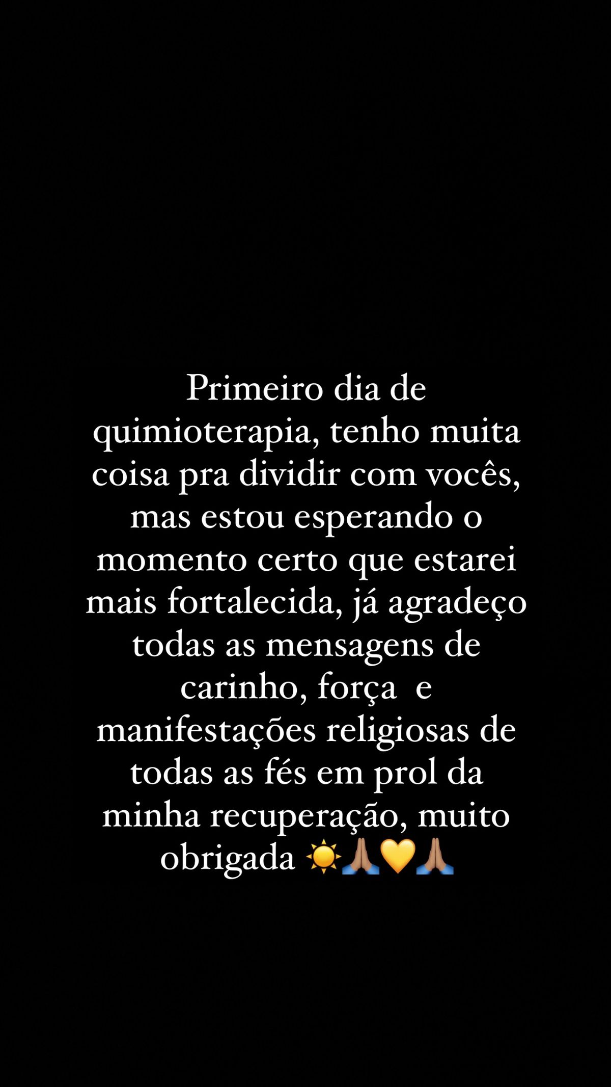 Mensagem de Preta Gil após retomar tratamento