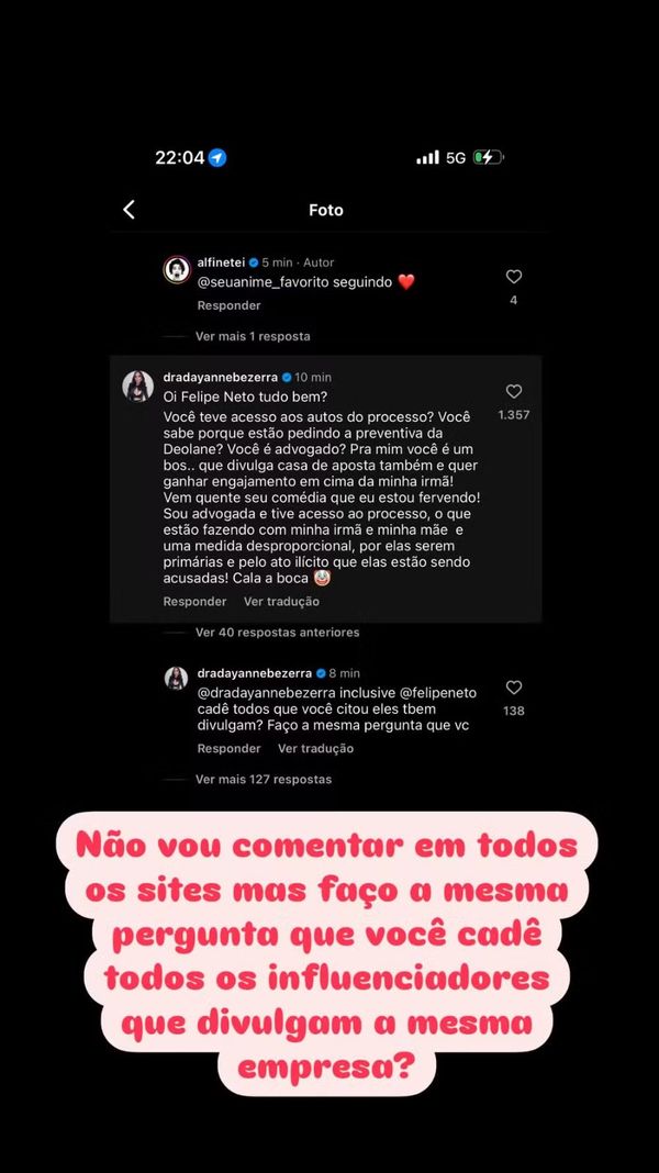 Dayanne Bezerra nas redes sociais