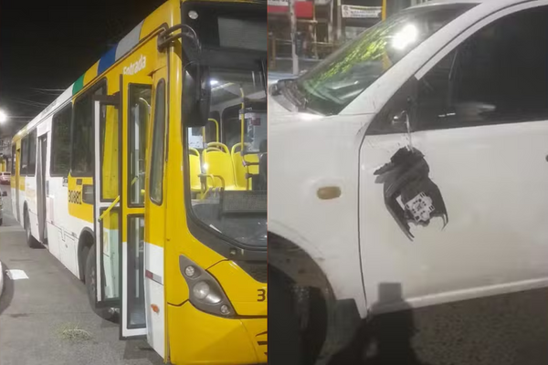 Ônibus roubado e carro danificado