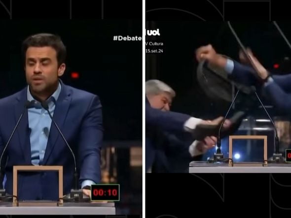 Imagem - Datena agride Marçal com uma cadeira após ser provocado em debate