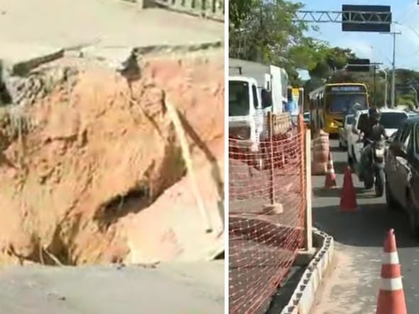 Imagem - Cratera causa interdição em faixa na Av. Oscar Pontes