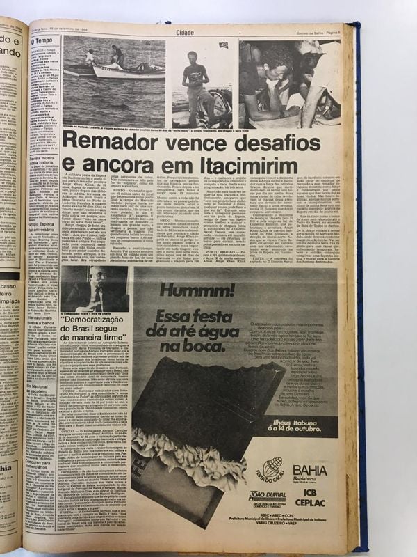 Correio da Bahia noticiando chegada de Amyr Klink