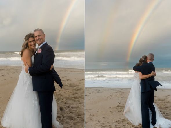 Imagem - Casal que se conheceu após morte dos cônjuges celebra casamento com arco-íris duplo