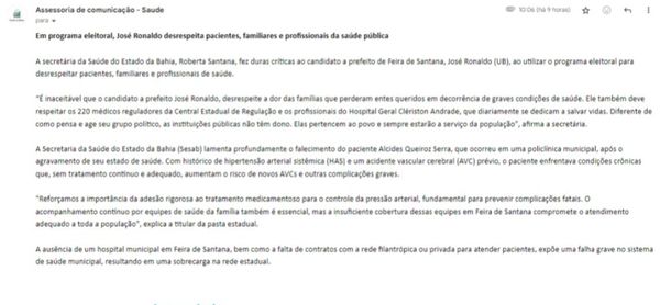 Texto enviado por e-mail 