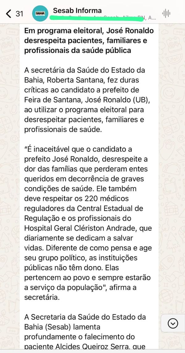 Texto enviado via WhatsApp