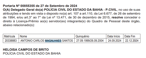 Benefício de licença-prêmio concedido ao delegado 