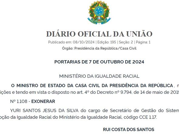 Imagem - Jornalista baiano Yuri Silva é demitido do Ministério da Igualdade Racial