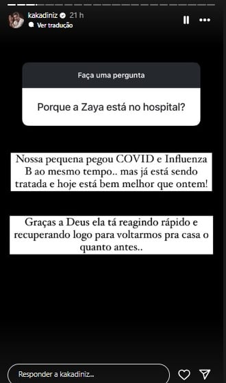 Kaká Diniz comenta sobre internação de Zaya