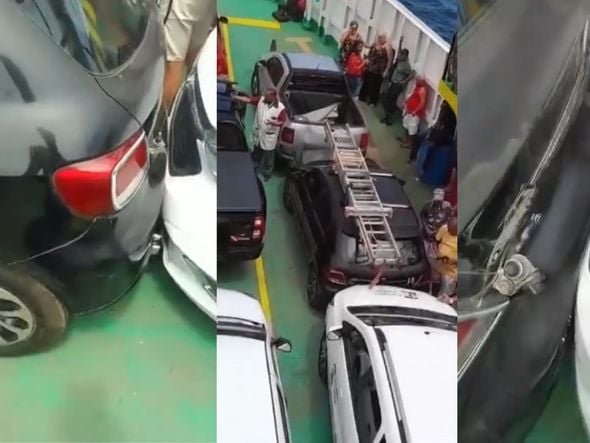 Imagem - Carros ficam danificados após engavetamento dentro do ferry em Salvador