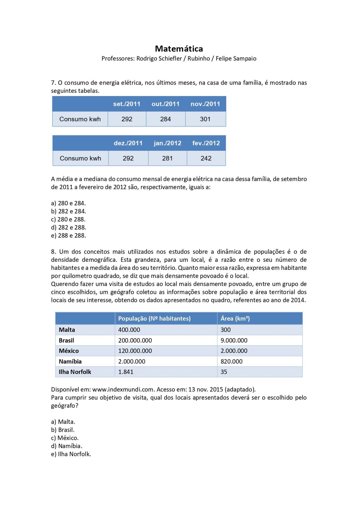 Questões de Matemática