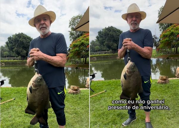 Lula com o peixe pescado