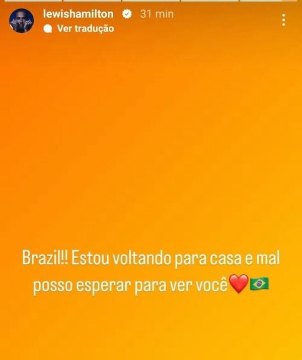 Lewis Hamilton se declara ao Brasil antes de voltar ao país