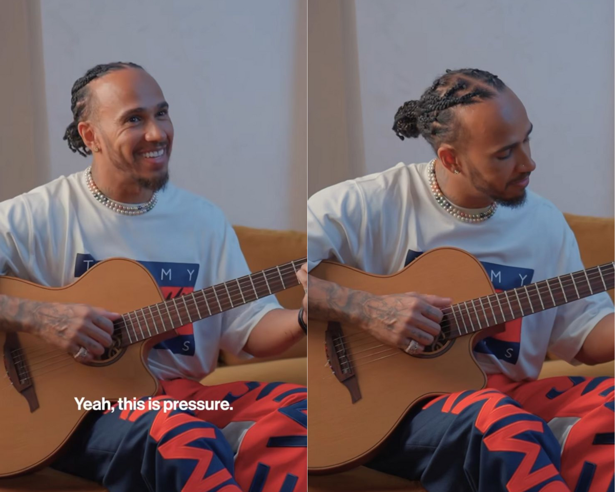 Lewis Hamilton tocando violão