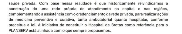 Trecho da carta enviada ao governador 