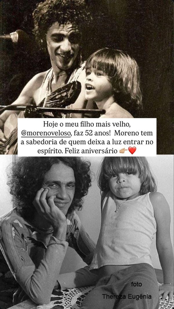 Stories de Caetano para filho Moreno Veloso