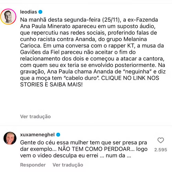 Xuxa comentou post de Leo Dias