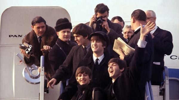 Beatles no momento da chegada aos EUA, em 1964