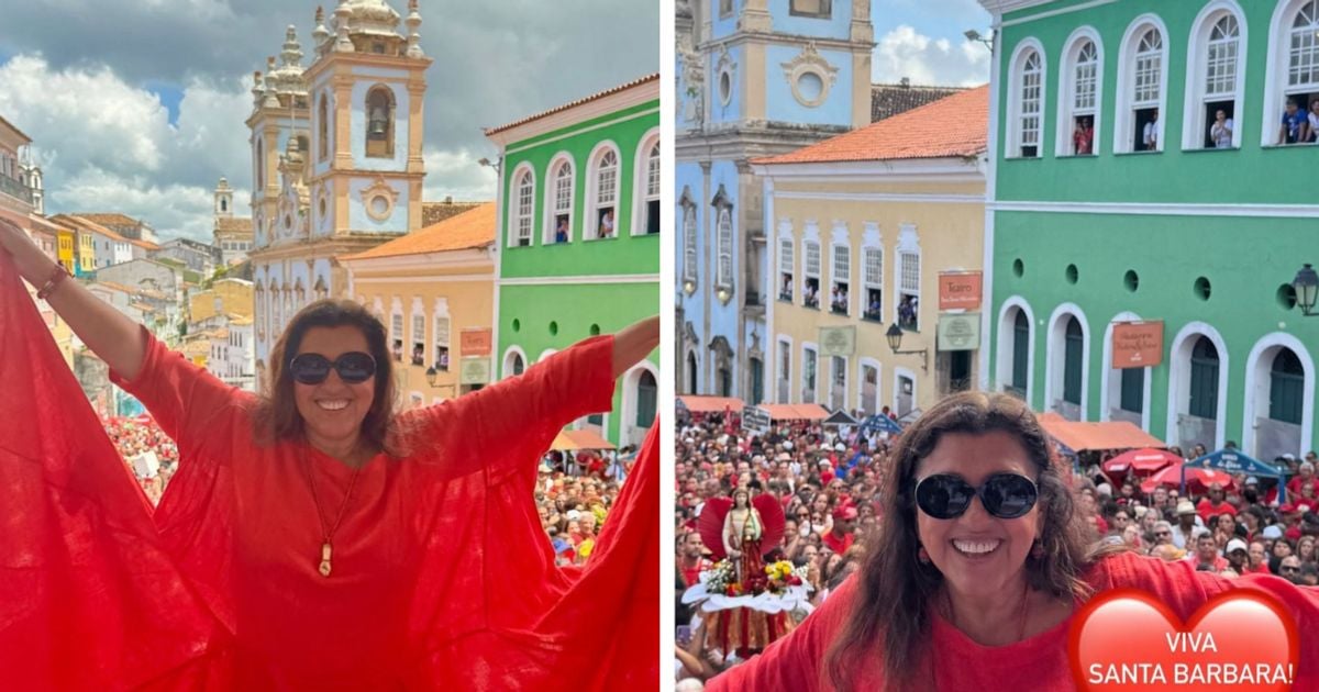 Imagem - Regina Casé curte festejo de Santa Bárbara em Salvador com longo vestido vermelho: ‘Viva!'