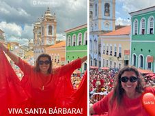 Imagem - Regina Casé curte festejo de Santa Bárbara em Salvador com longo vestido vermelho: ‘Viva!'