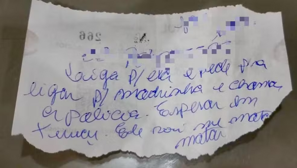 Bilhete escrito à mão ajudou em resgate de mulher mantida em cárcere privado 