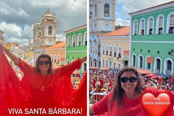 Regina Casé curte festa de Santa Bárbara no Pelourinho