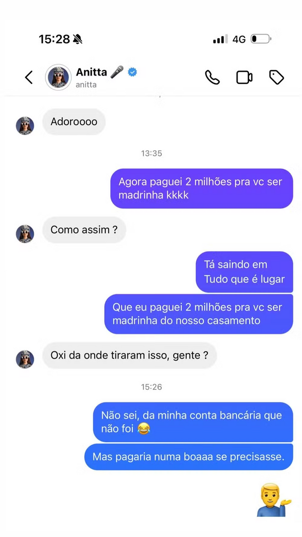 Troca de mensagens de Carlinhos Maia e Anitta