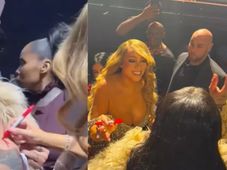 Imagem - Rihanna tem momento de fã em show de Mariah Carey e pede autógrafo no peito