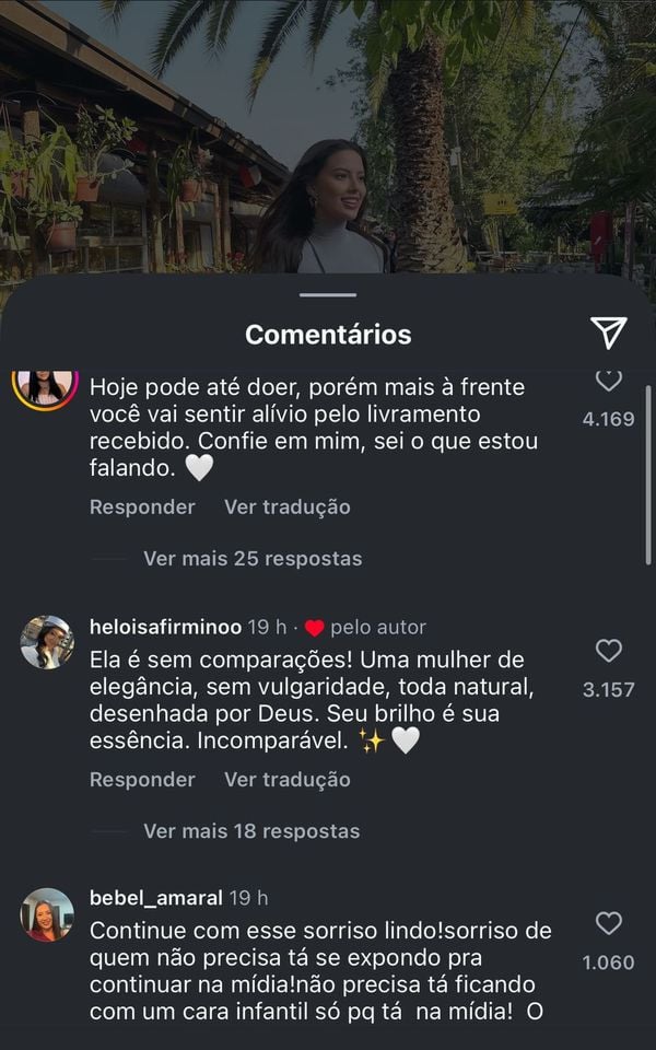 Mensagens de apoio em publicação de Layla