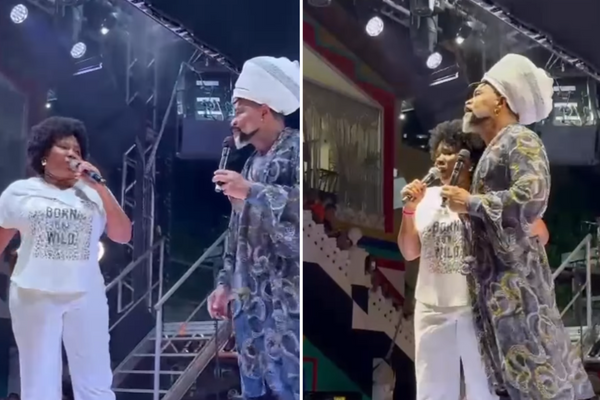 Margareth Menezes se emociona durante show com Carlinhos Brown