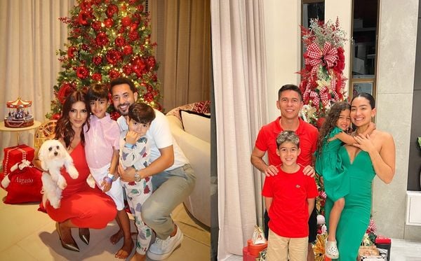 Everton Ribeiro, do Bahia, e Osvaldo, do Vitória, com as famílias