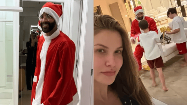 Gusttavo Lima se veste de Papai Noel para os filhos no feriado