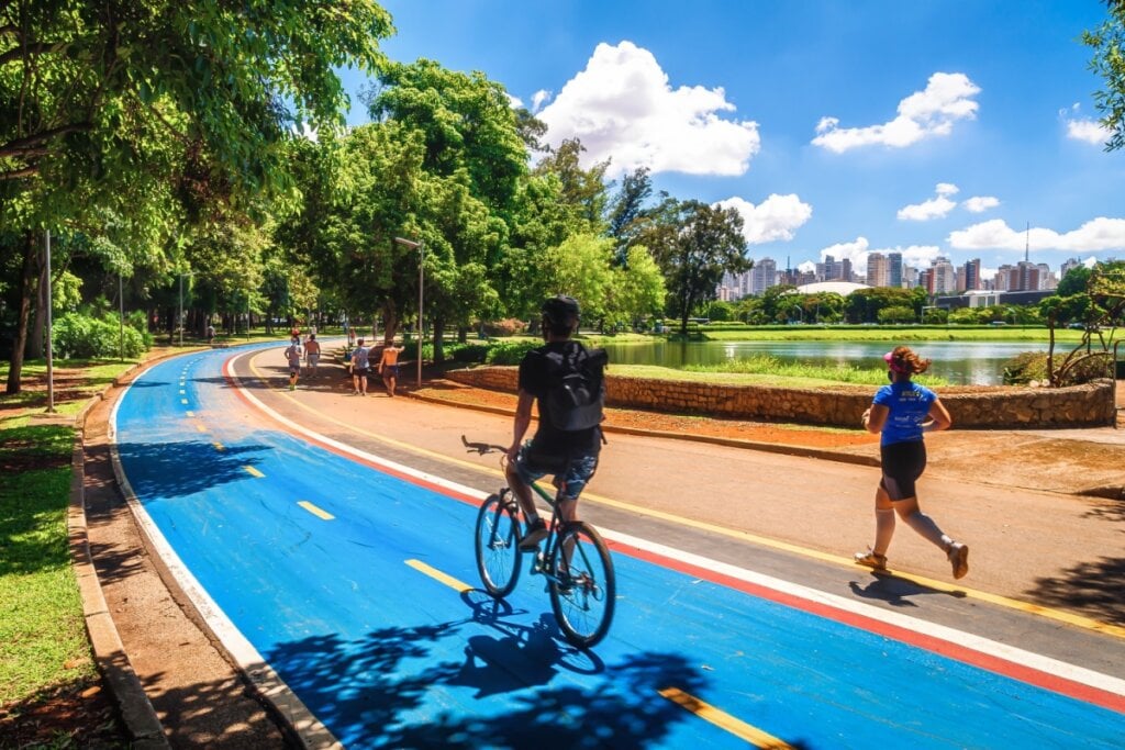 São Paulo combina lazer e saúde no Parque Ibirapuera, com rotas acessíveis para pedalar (Imagem: Antonio Salaverry | Shutterstock)