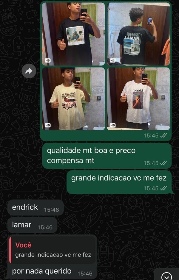 Print da conversa sobre a camisa de Endrick Lamar