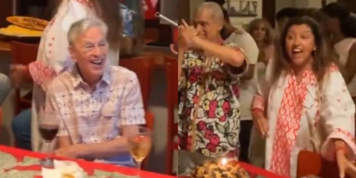 Regina Cazé recebe Caetano Veloso em casa durante aniversário de Alberto Pitta e Xande de Pilares