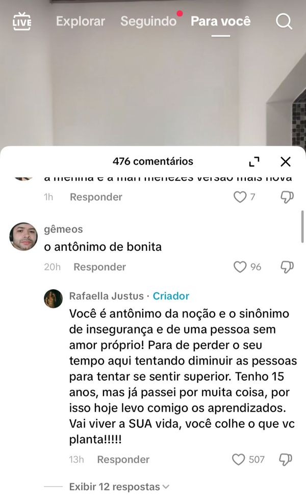 Comentário foi feito em vídeo publicado por Rafa