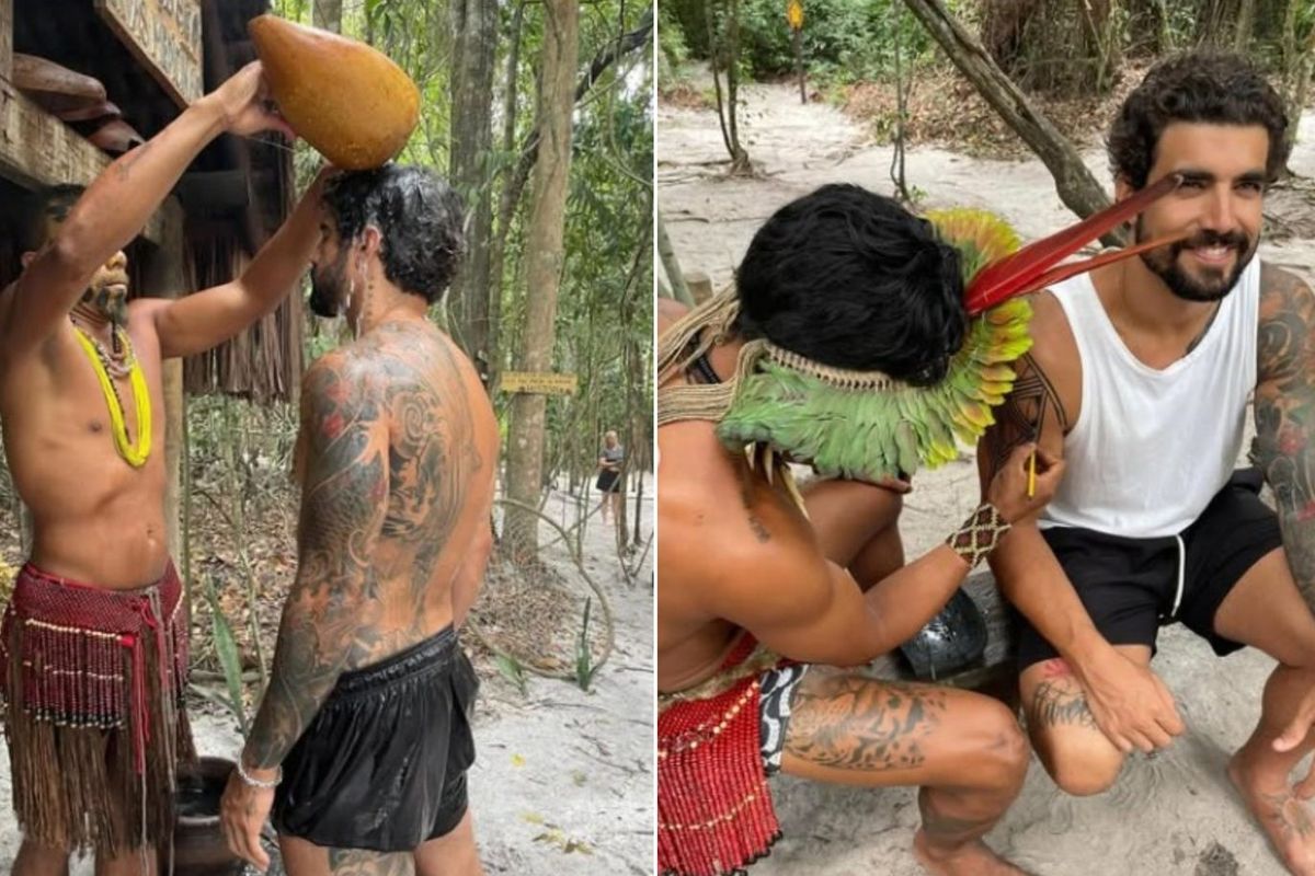 Caio Castro em visita à terra indígena na Bahia