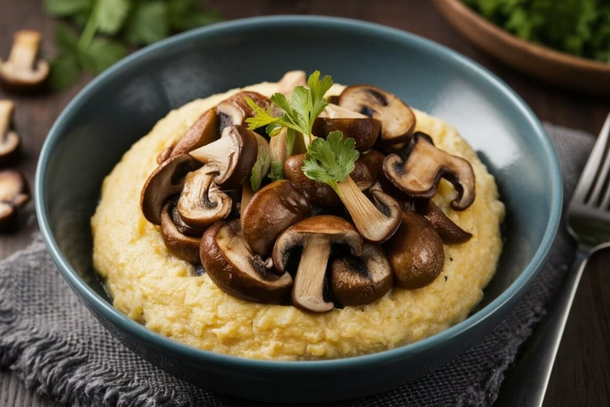 Polenta com cogumelos salteados (Imagem: Food Fantasy | Shutterstock)