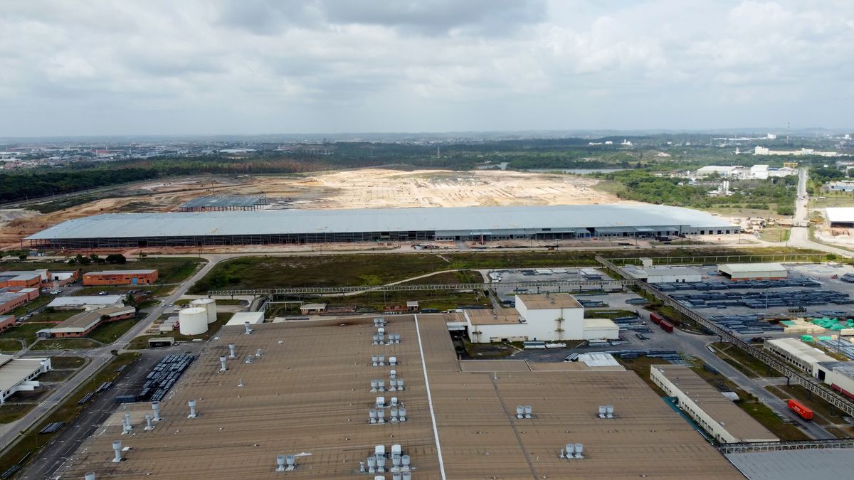 Vista aérea da planta que a BYD está construindo em Camaçari