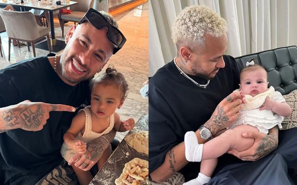 Neymar com as filhas Mavie e Helena