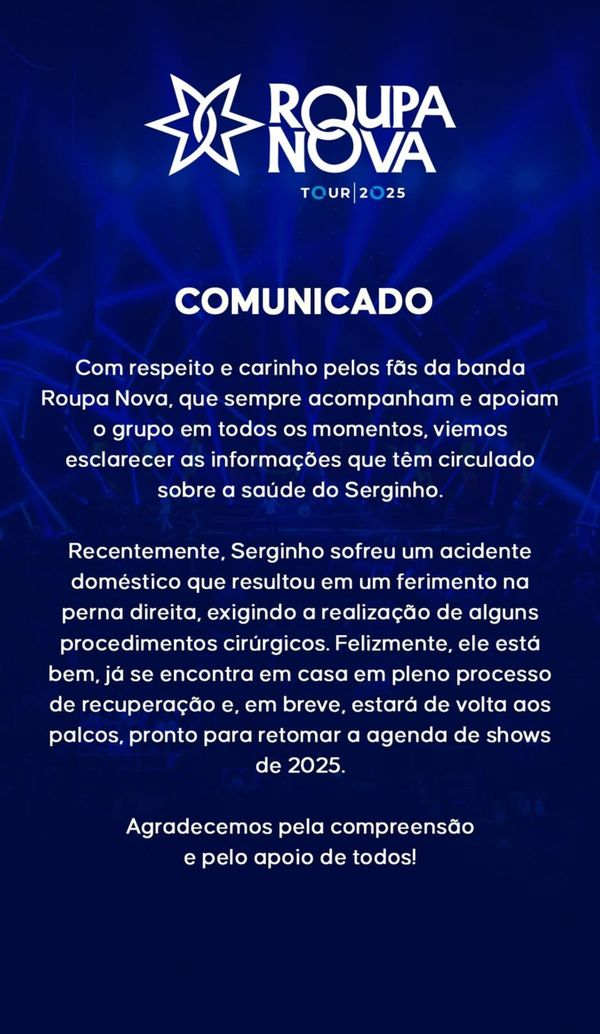 Nota do Roupa Nova atualiza estado de saúde de Serginho Herval