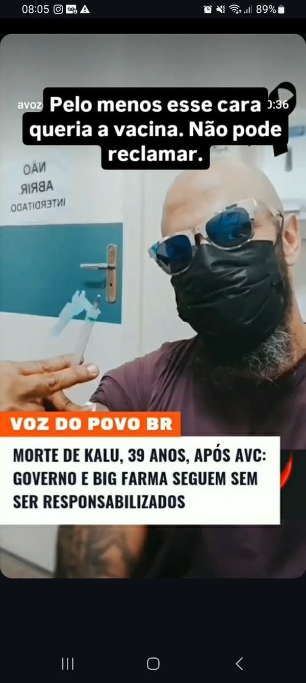 Captura de tela mostra montagem que usa a foto de Kalu e simulação de uma notícia falsa