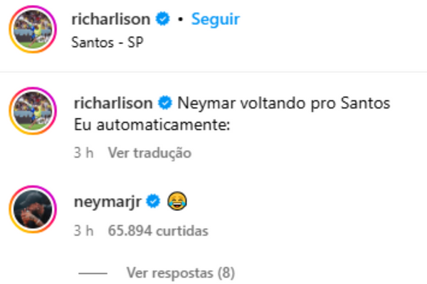 Comentário de Neymar no post de Richarlison