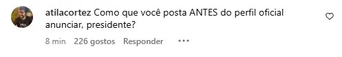 Comentários criticando o anúncio de Marcelo Teixeira