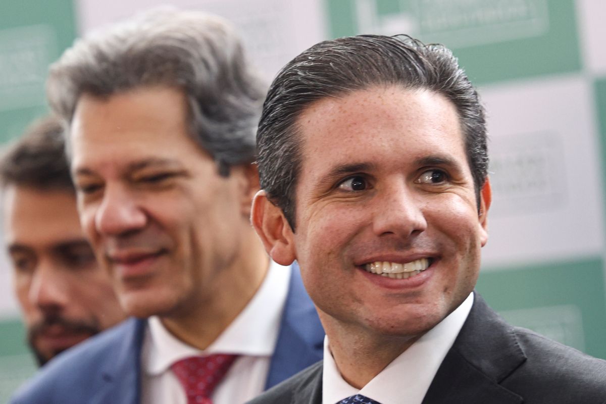 O ministro da Fazenda, Fernando Haddad, e o presidente da Câmara dos Deputados, Hugo Motta