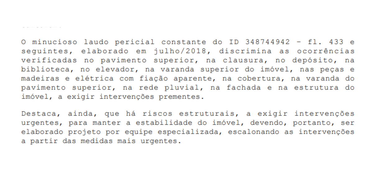 Trecho da decisão judicial que condenou o Iphan no caso da igreja